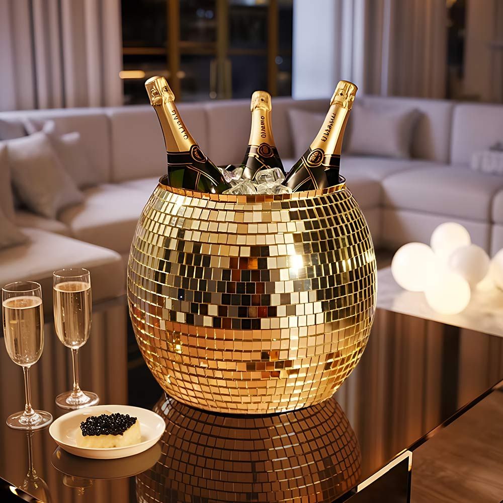 Produktbild von Disco Kugel Eisbehälter gold – Party Getränkekühler