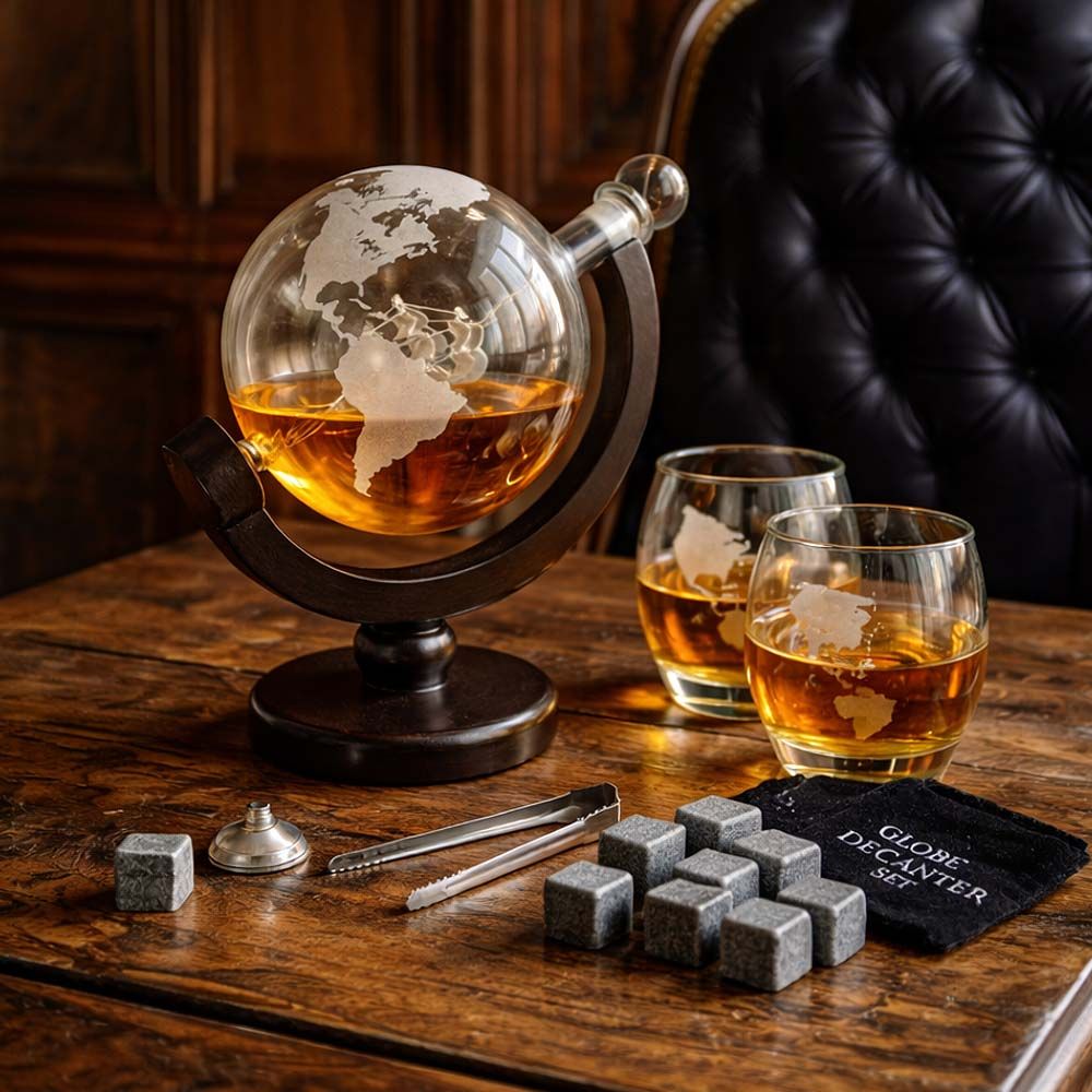 Produktbild von Whisky Dekanter Set Globus mit Gläsern & Kühlsteinen