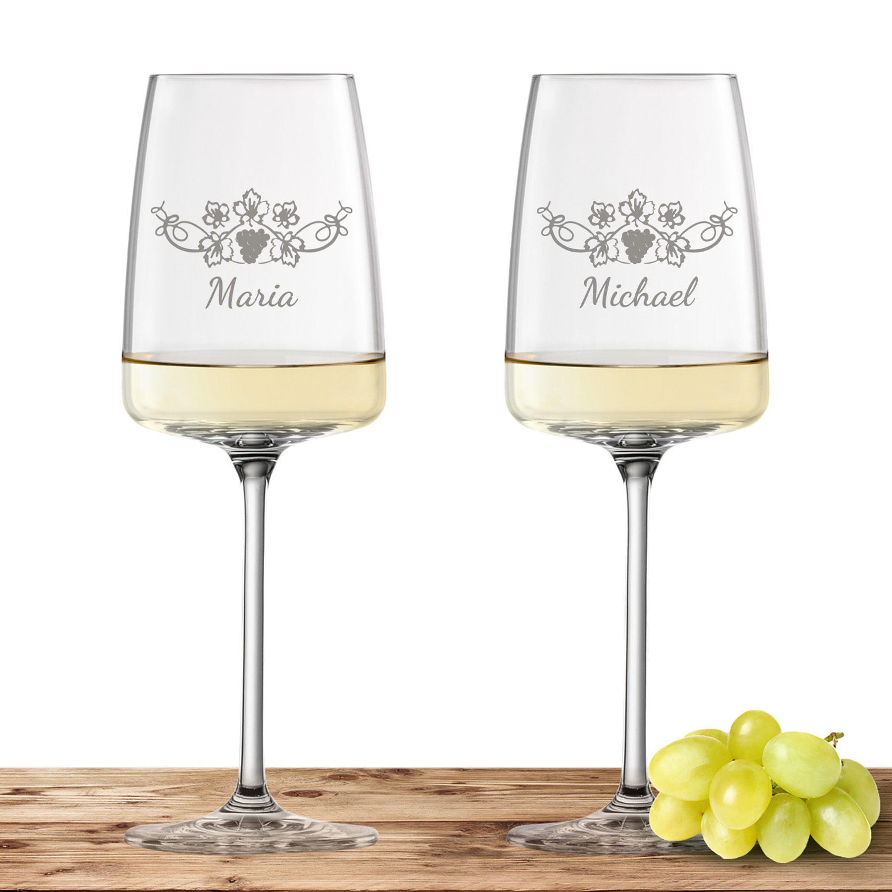 Produktbild von 2x Weinglas Zwiesel Glas Weißweinglas VIVID SENSES 363ml "Weinrebe" mit Namen oder Wunschtext