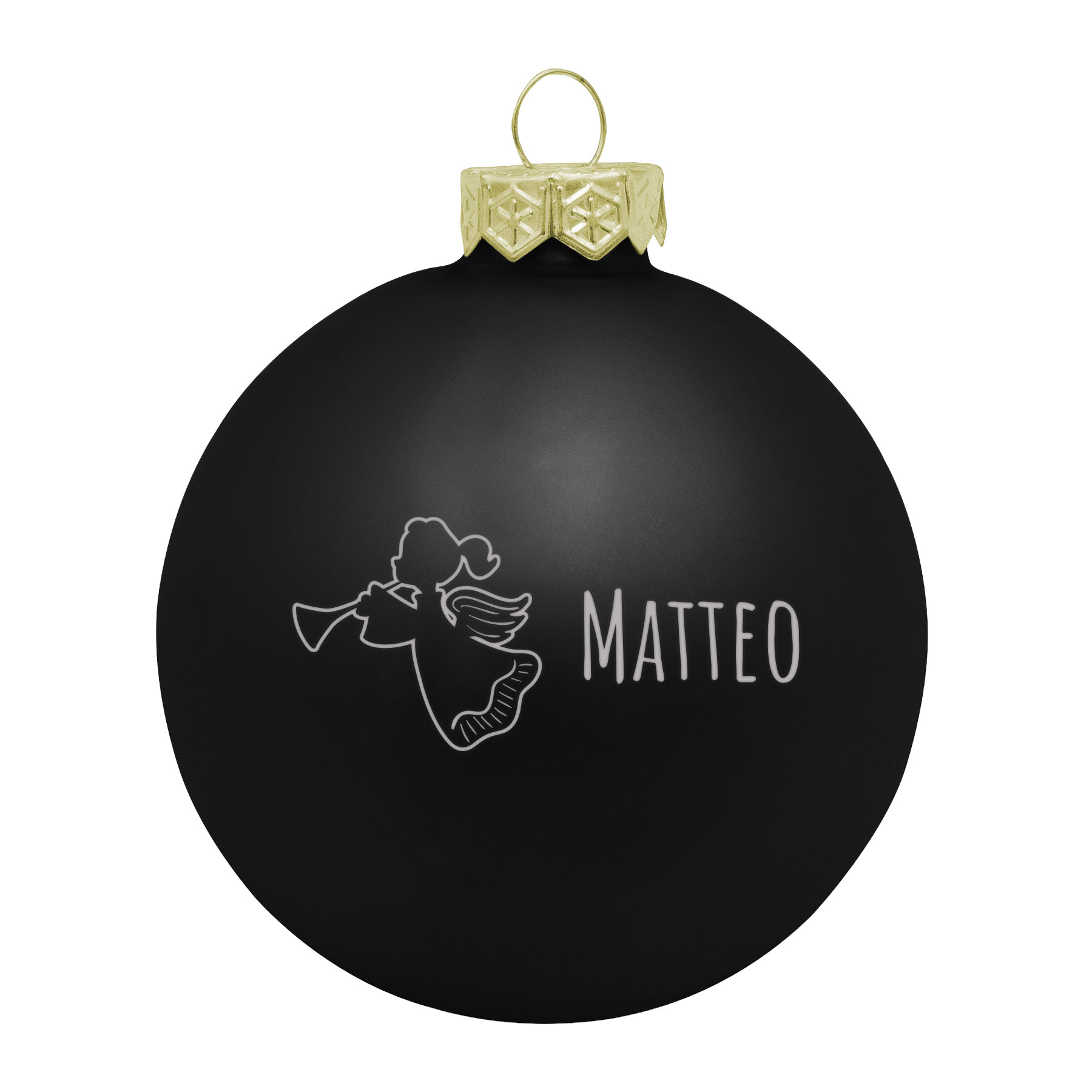Produktbild von Weihnachtsbaumkugel aus Glas (matt) inklusive Wunschtextgravur & Engel