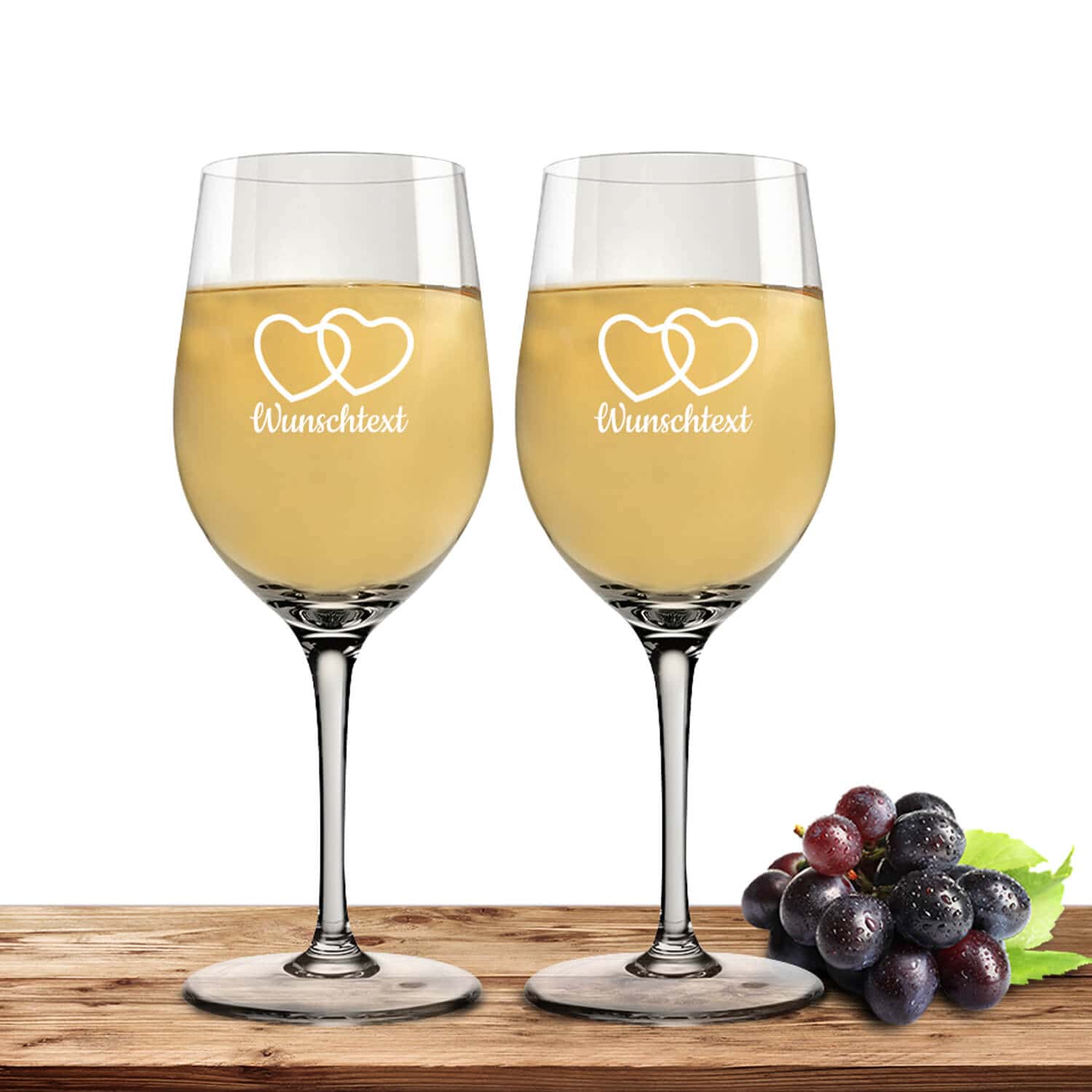Produktbild von 2x Leonardo Weißweinglas 300ml Ciao+ für Valentinstag "Herzpaar" mit Name oder Wunschtext
