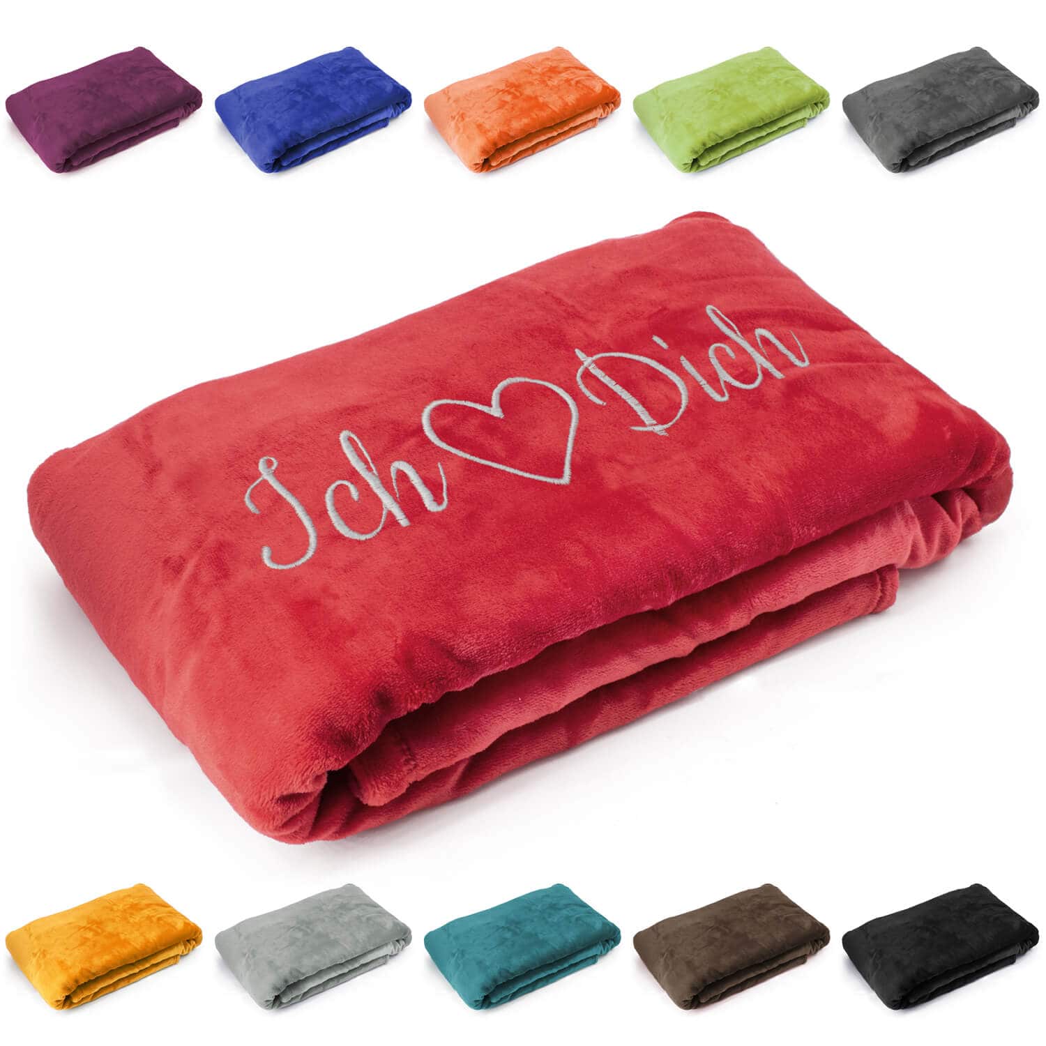 Produktbild von Kuscheldecke "Ich liebe Dich" in verschiedenen Farben für Valentinstag