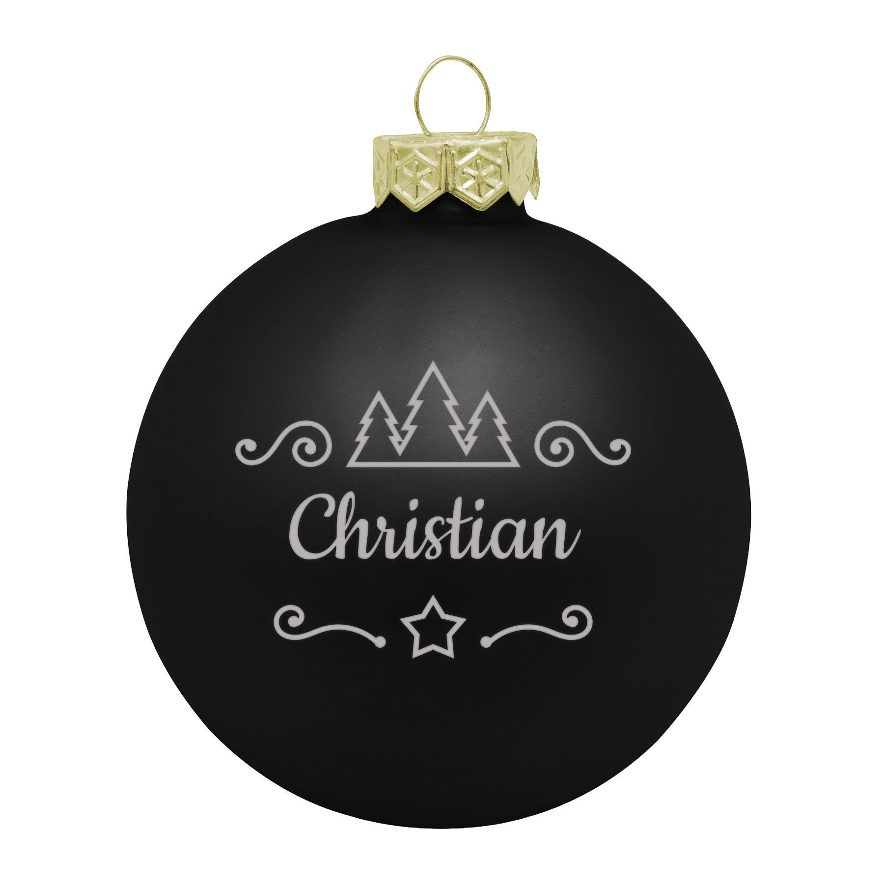Produktbild von Weihnachtsbaumkugel aus Glas (matt) inklusive Wunschtextgravur & Tanne und Stern