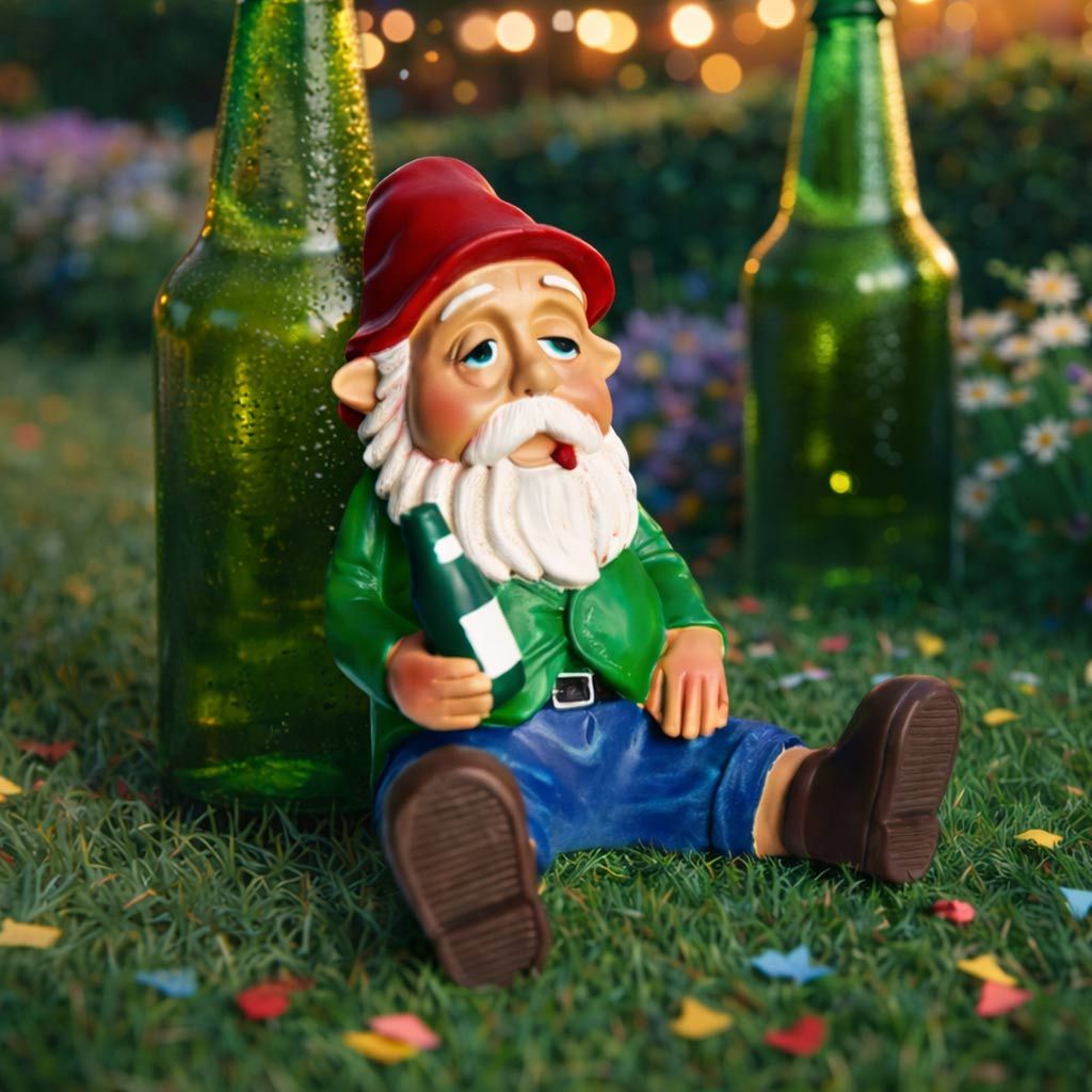 Produktbild von Gartenzwerg betrunken sitzend – Dekoration mit Flasche für Outdoor & Garten