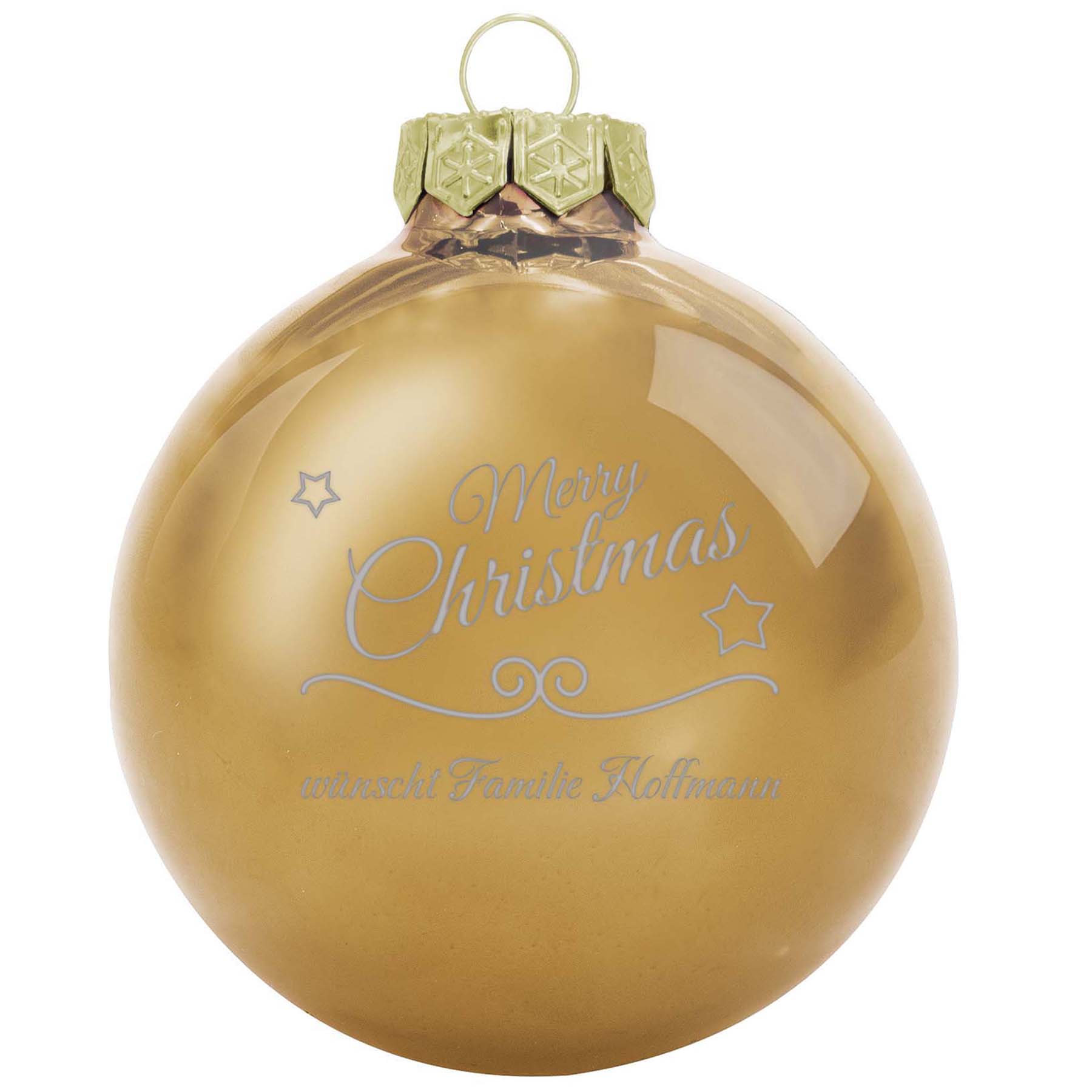 Produktbild von Weihnachtsbaumkugel aus Glas 10 cm, inklusive Merry Christmas & Name