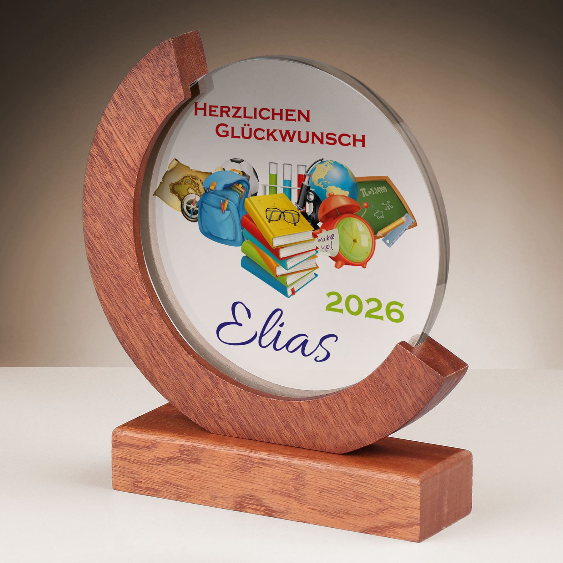Produktbild von Glastrophäe „Schulfächer gemeistert“ (Mahagoni)