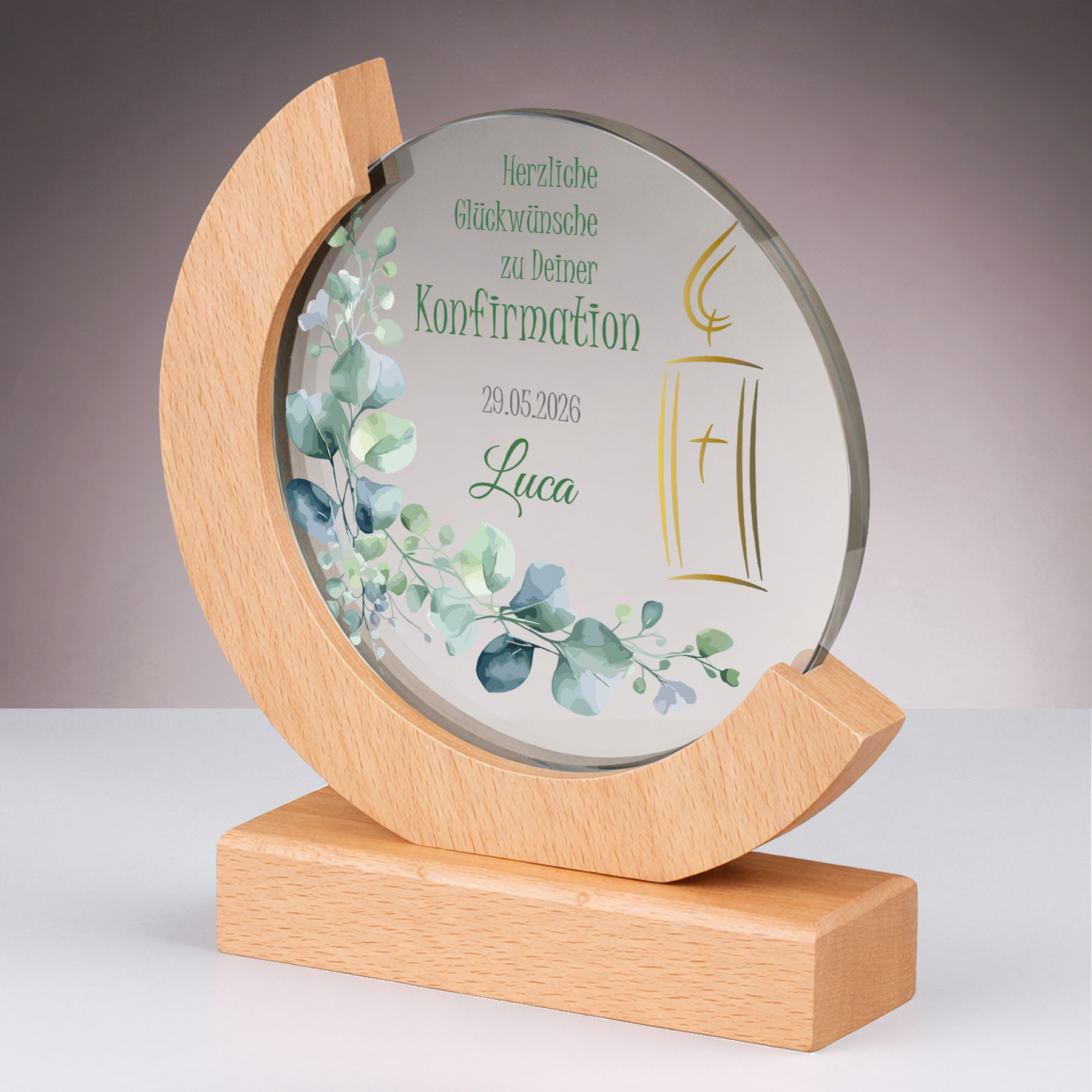 Produktbild von Glastrophäe „Zur Konfirmation“ (Buche)