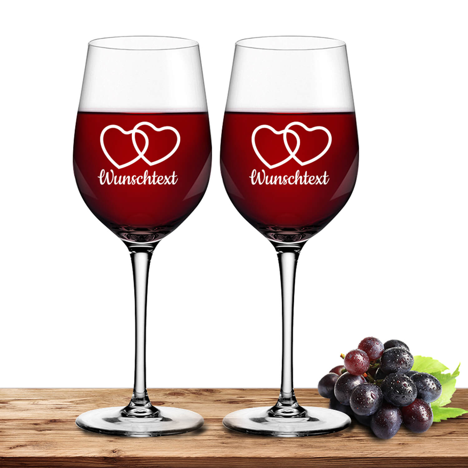 Produktbild von 2x Leonardo Rotweinglas 430ml Ciao+ für Valentinstag "Herzpaar" mit Name oder Wunschtext