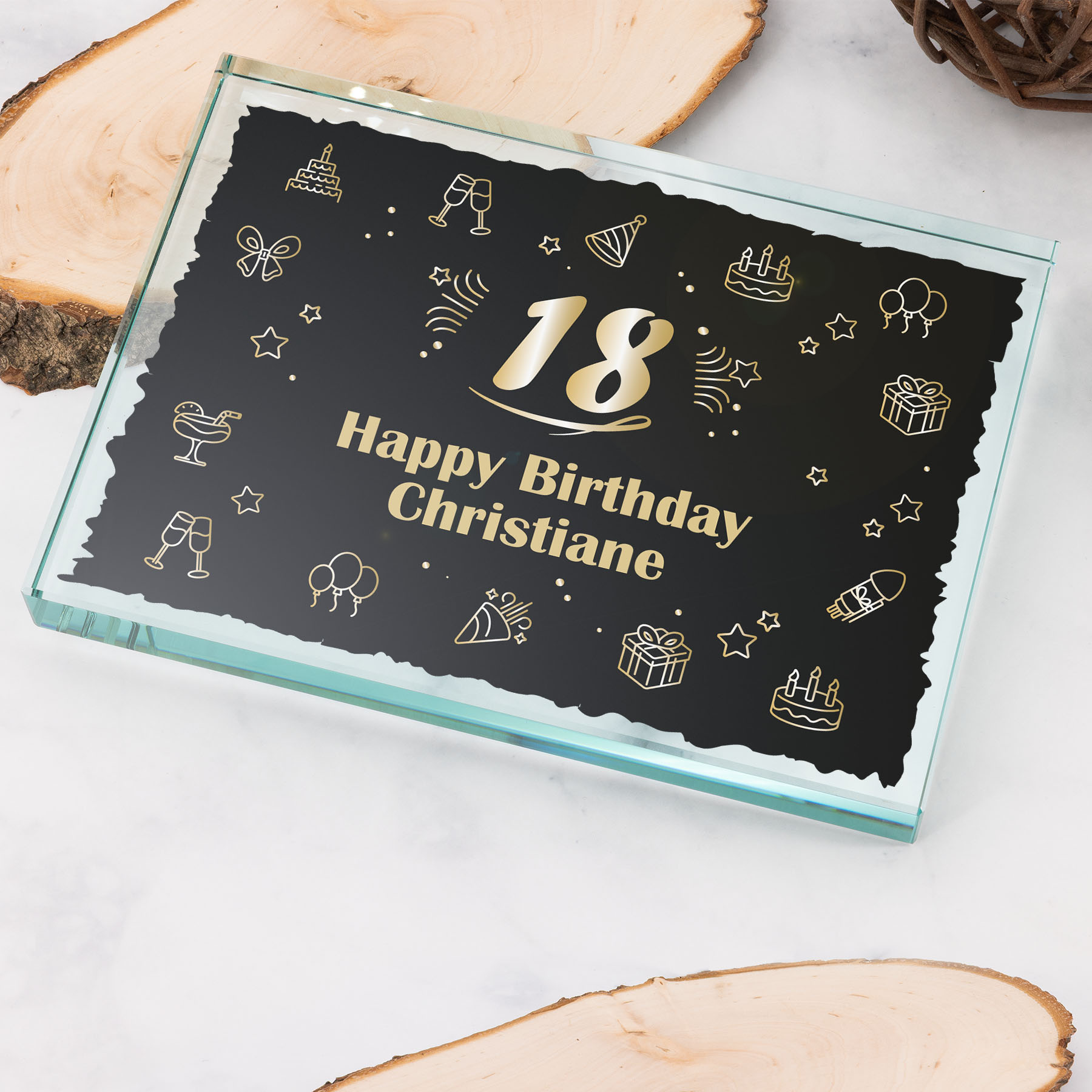 Produktbild von Glastrophäe „Happy Birthday – 18 Jahre“