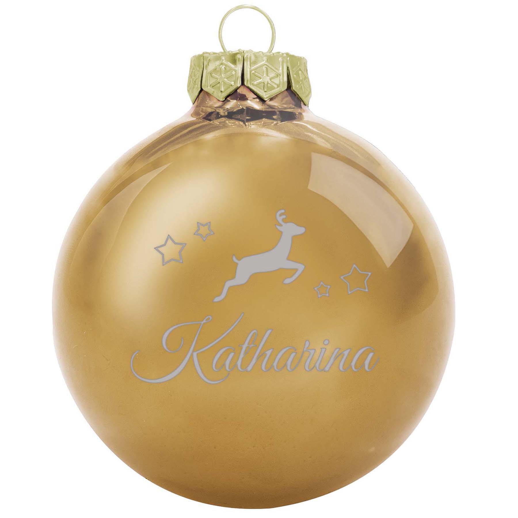 Produktbild von Weihnachtsbaumkugel aus Glas 10 cm, inklusive Hirsch & Name