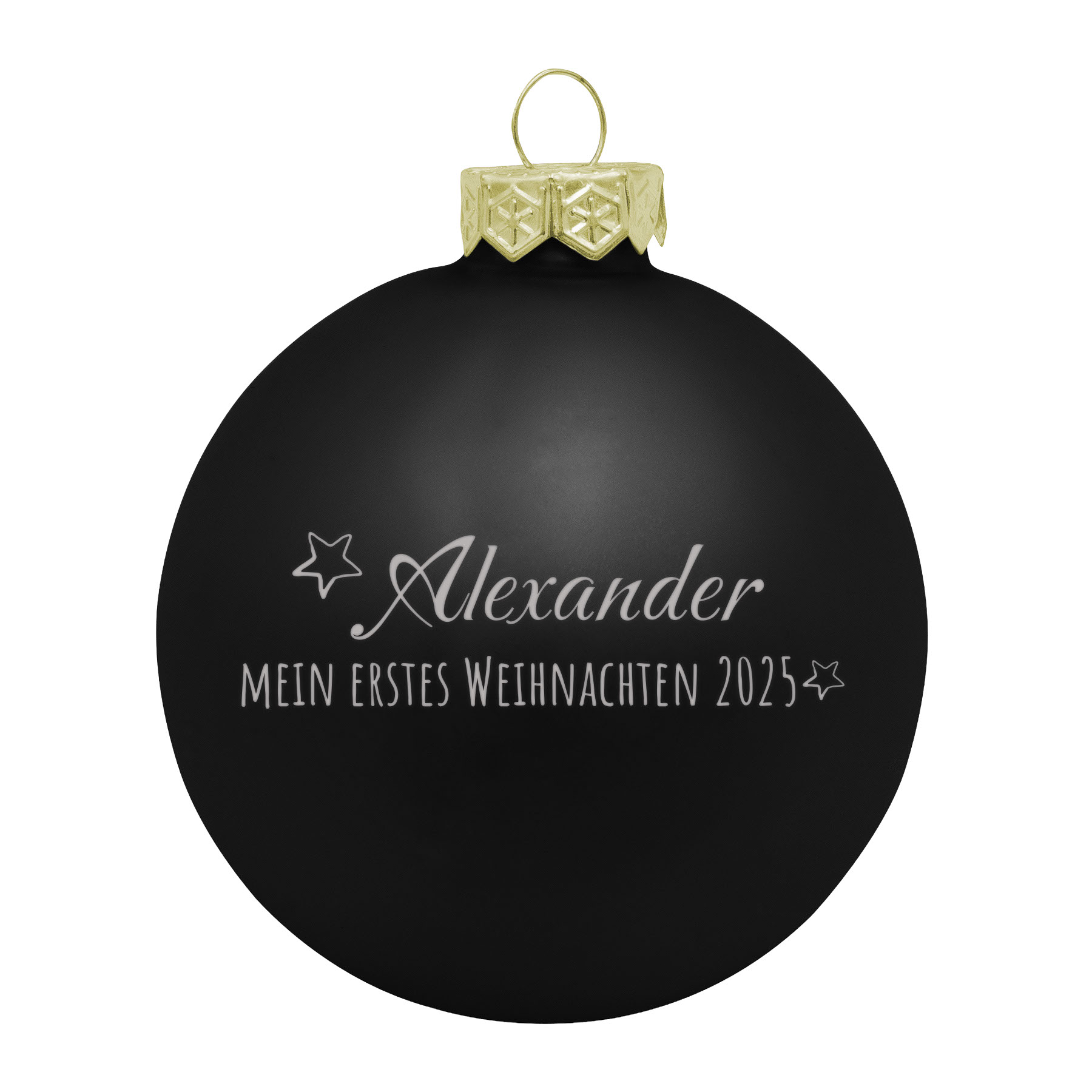 Produktbild von Weihnachtsbaumkugel aus Glas (matt) inklusive Wunschtextgravur & Mein erstes Weihnachten mit Stern